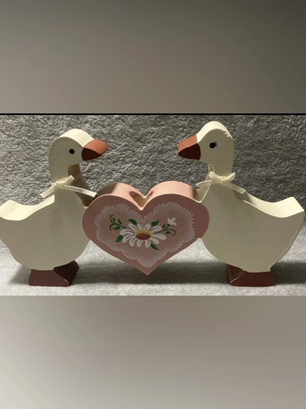 Duck Pair Candle Stick Holder Wood Rustic Cabin Country Decor 9”x5”